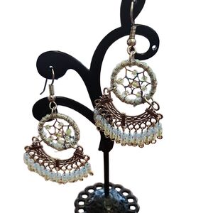 Silver Brown Chandelier Earrings Intricate Design